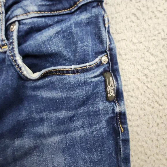 Silver Jeans Womens 30x29 Blue Curvy Avery Straight Leg Stretch Dark Wash Faded - Picture 7 of 11